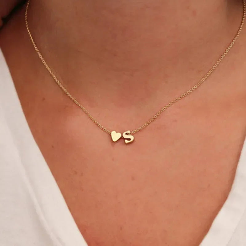 Tiny Heart Initial Name Necklace